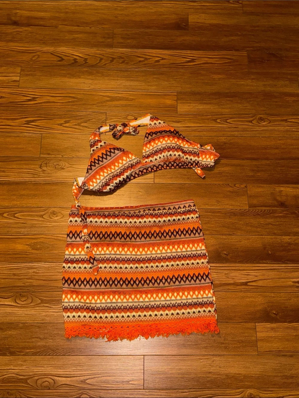 Orange Patterned Two-Piece Set